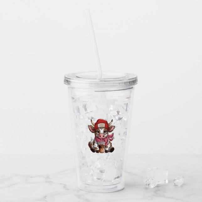 Vaso Acrílico Vaca adicta al café (Anverso (hielo))