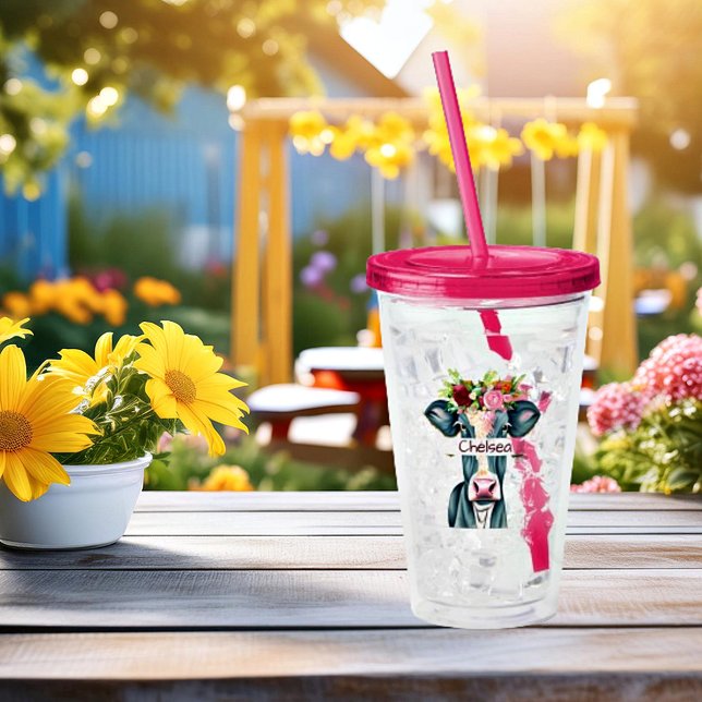 Vaso Acrílico Vaca floral personalizada (Subido por el creador)