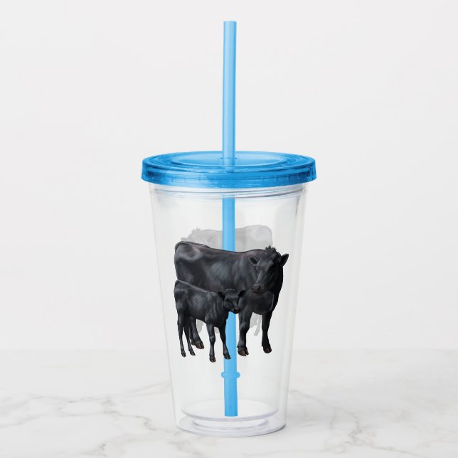 Vaso Acrílico Vaca negra de ángulos y ternera (Anverso)