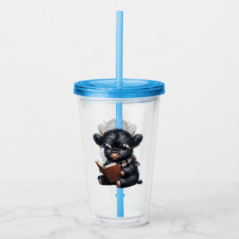 Vaso Acrílico Vaca Negra de las Tierras Altas Leyendo un Libro