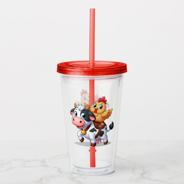 Vaso Acrílico vaca/pollo personalizado lindo (Anverso)