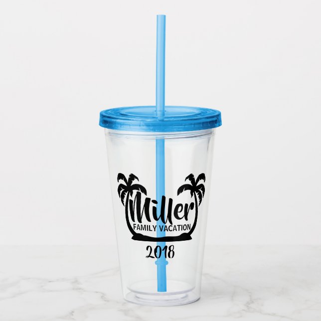 Vaso Acrílico Vacaciones de familia de las palmeras (Anverso)