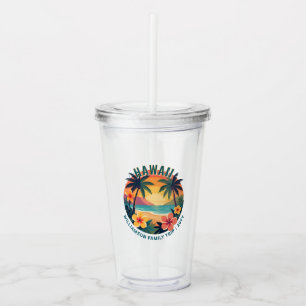 Vaso Acrílico Vacaciones personalizadas retro Hawai tropical fam