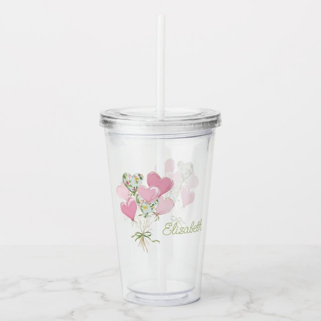 Vaso Acrílico Valentine's Heart Pink and Green Heart Balloons (Anverso)