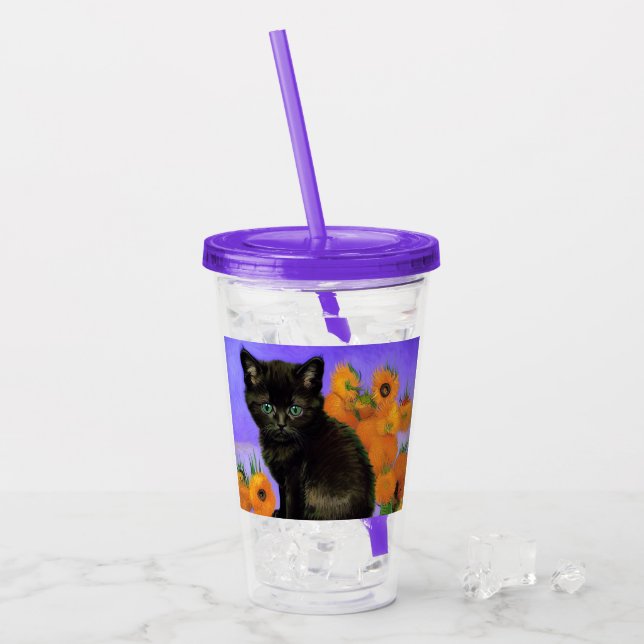 Vaso Acrílico Van Gogh Black Kitten con girasoles (Anverso (hielo))