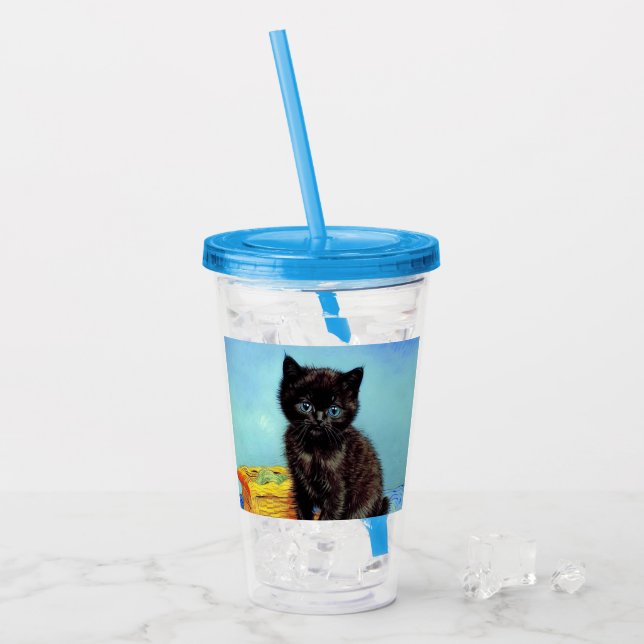 Vaso Acrílico Van Gogh Black Kitten con yarn (Anverso (hielo))