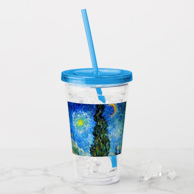 Vaso Acrílico Van Gogh Road con Cypress y Star (Anverso (hielo))