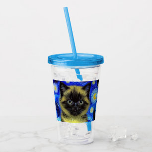 Vaso Acrílico Van Gogh Starry Night Siamese Cat