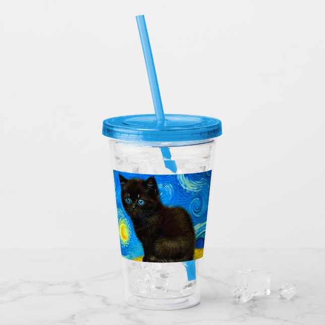 Vaso Acrílico Van Gogh Style Starry Night Cat (Anverso (hielo))
