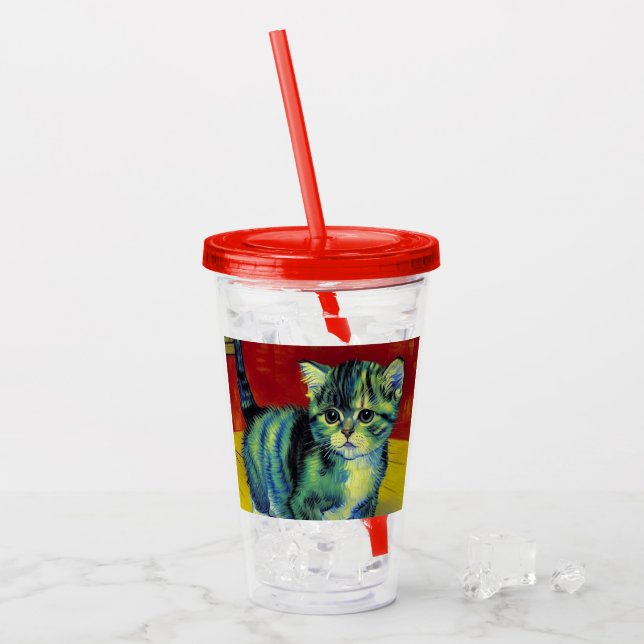 Vaso Acrílico Van Gogh Tabby Cat (Anverso (hielo))
