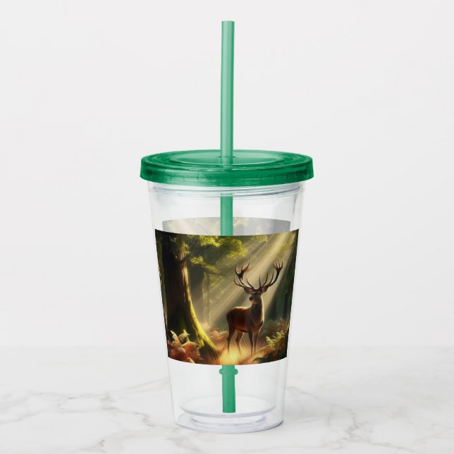 Vaso Acrílico Venado en el bosque matutino (Anverso)