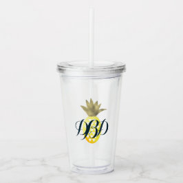 Vaso Acrílico Verano Piña Acuarela Falso Top de Hoja de Metal