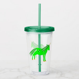 Vaso Acrílico Verde irlandés lindo y unicornio de oro