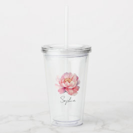 Vaso Acrílico Verre personnalisé Pivoine aquarelle rose prénom