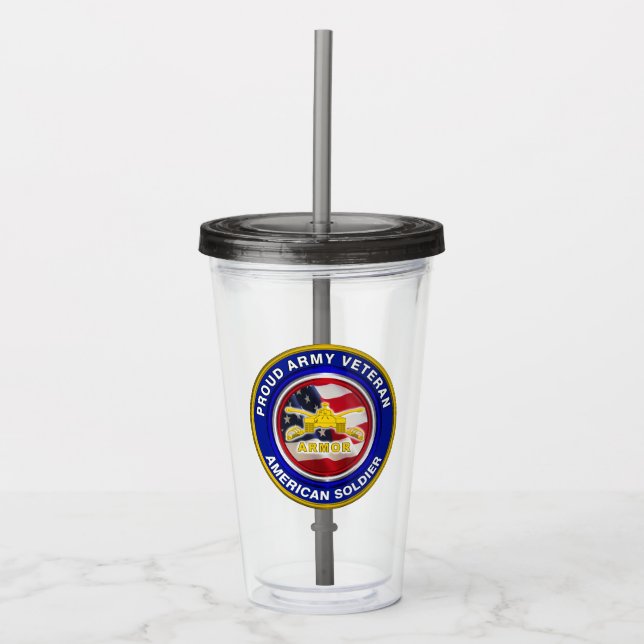 Vaso Acrílico Veterano militar orgulloso soldado de armas (Anverso)
