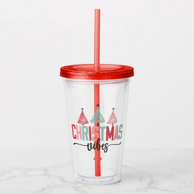 Vaso Acrílico Vibes de navidades - Diseño de árboles festivos (Anverso)