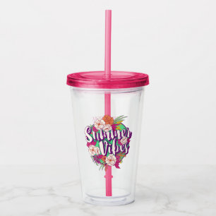 Vaso Acrílico Vibes de verano de texto de personalizado