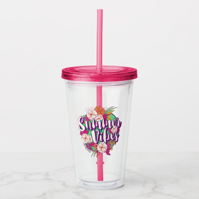Vaso Acrílico Vibes de verano de texto de personalizado (Anverso)