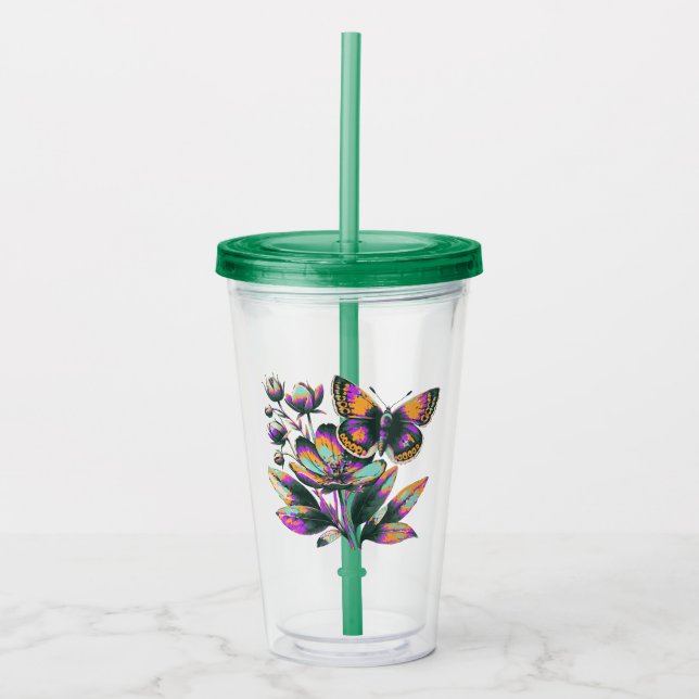 Vaso Acrílico Vibrantes Schmetterlingsblumenmotiv (Anverso)