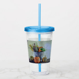 Vaso Acrílico Vida residual del otoño con calabazas, flores