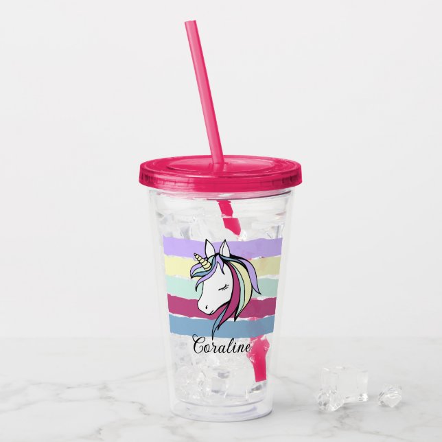 Vaso Acrílico Vidrio acrílico con ilustracion unicornio lindo. (Anverso (hielo))
