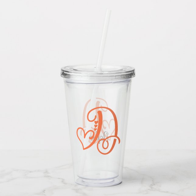 Vaso Acrílico ¡Vidrio con Inicial y Nombre personalizable! - D (Reverso)