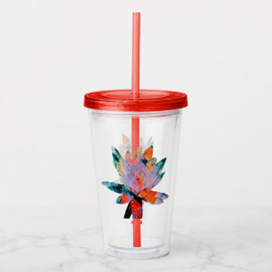 Vaso Acrílico Vidrio de bebida acrílico con paja y lirio de agua