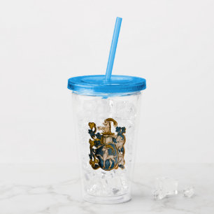 Vaso Acrílico Vintage alemán azul y oro Capricornio Escudo de ar