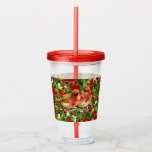 Vaso Acrílico Vintage Christmas Birds Holly Faux Gold Pattern<br><div class="desc">Este patrón representa a los pájaros sentados en las ramas grises con nieve y con un contorno y líneas de Relieve metalizado de imitación de oro decorativas sobre un fondo rojo. Puede cambiar el color de fondo haciendo clic en el botón "Personalizar" y, a continuación, en la inscripción "Haga clic...</div>