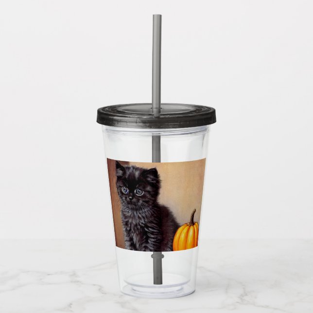 Vaso Acrílico Vintage Halloween Black Kitten Ilustracion (Anverso)