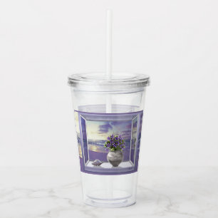 Vaso Acrílico violetas en tarro lunar