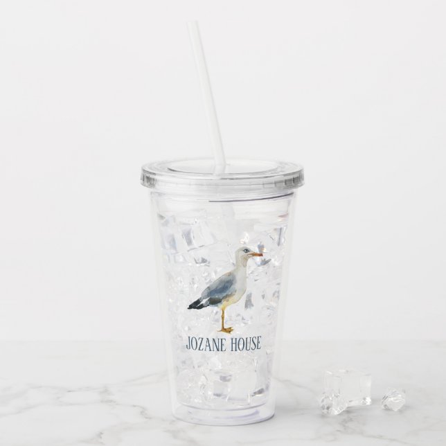 Vaso Acrílico Watercolor Beach Seagull Personalized (Anverso (hielo))