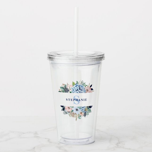 Vaso Acrílico Watercolor Floral Bridesmaid Beach Wedding (Anverso)