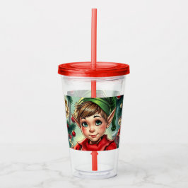 Vaso Acrílico Whimsical Cartoon Elf | Christmas  