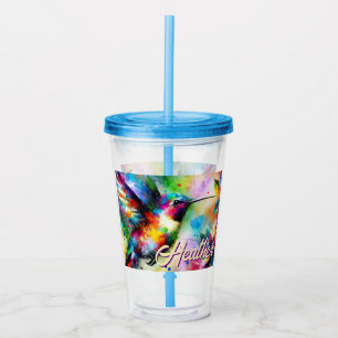 Vaso Acrílico Whimsical Colorous Hummingbird Bird Personalizado
