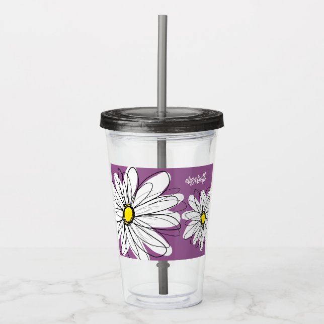 Vaso Acrílico Whimsical Daisy - orquídea - nombre de guión moder (Anverso)