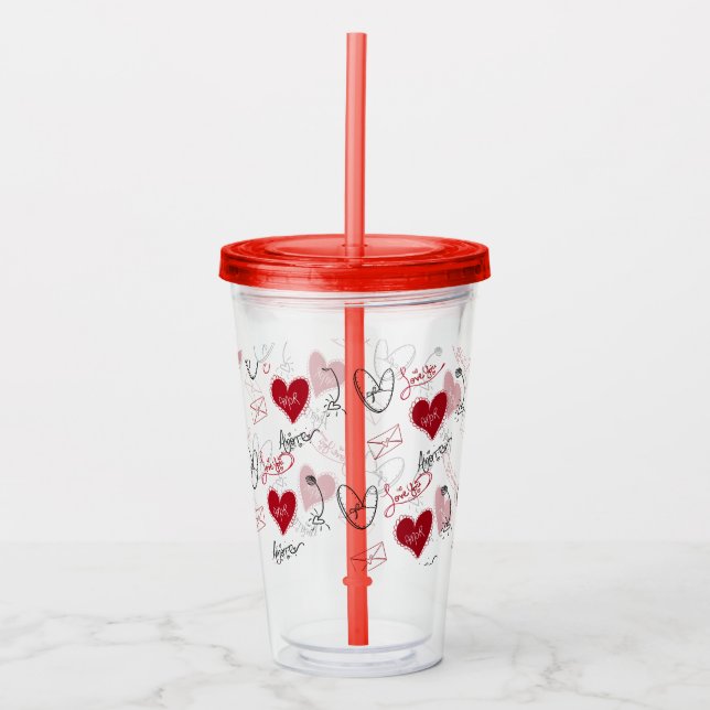 Vaso Acrílico Whimsical Doodles Hand Drawn Valentines Day  (Anverso)