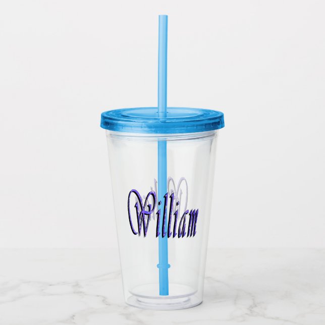 Vaso Acrílico William Name In Blue Sparkle, (Anverso)
