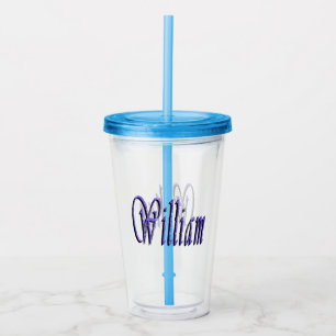 Vaso Acrílico William Nombre en azul destellante,