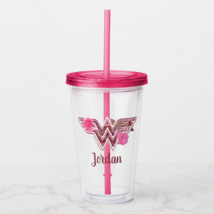 Vaso Acrílico Wonder Woman Pink Camellia Flowers Logo