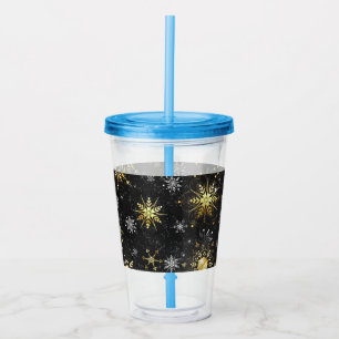 Vaso Acrílico Xmas Golden Snowflakes on Black Background