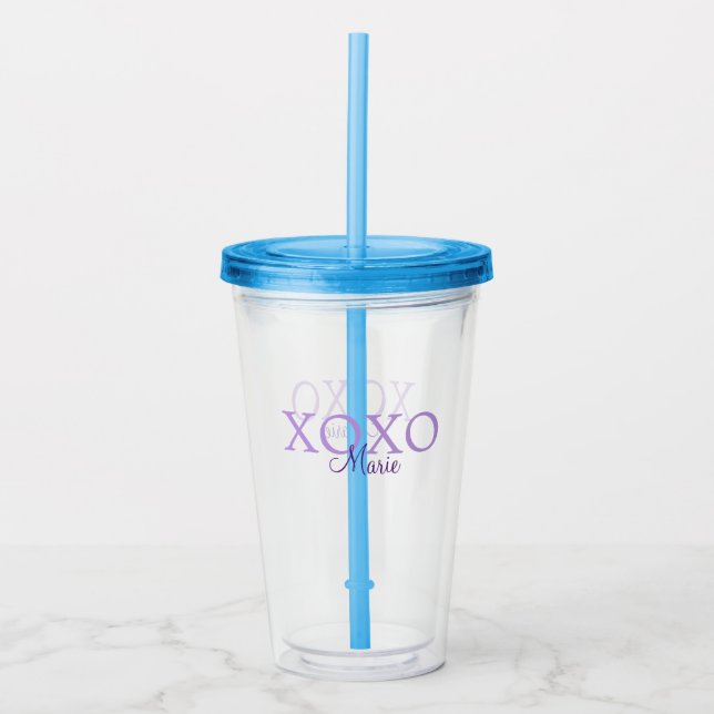 Vaso Acrílico Xoxo el día de San Valentín añadir nombre púrpura  (Anverso)