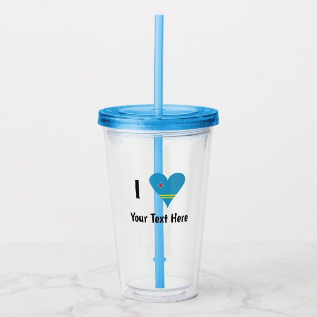 Vaso Acrílico Yo ( Corazón Bandera de Aruba Amor) Tu Texto (Anverso)