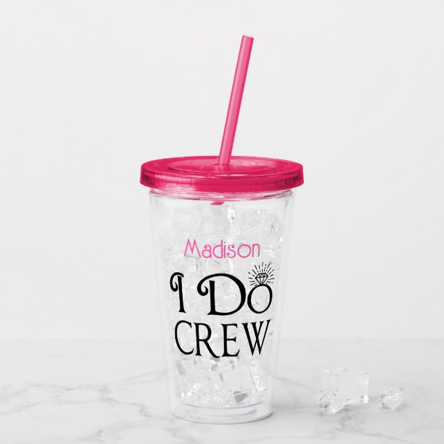 Vaso Acrílico Yo sí criada Boda de Monograma Rosa Negro (Reverso (hielo))