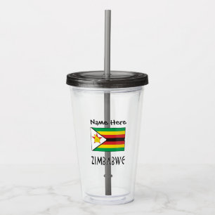 Vaso Acrílico Zimbabwe Bandera de Zimbabue Negra Nombre Personal