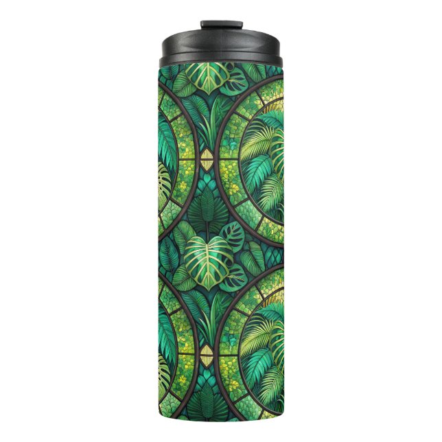 Vaso alto con exuberantes hojas tropicales verdes (Anverso)