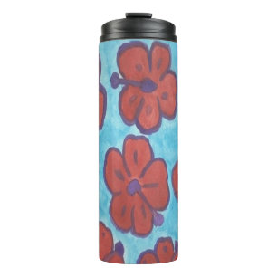 Vaso azul y rojo del hibisco