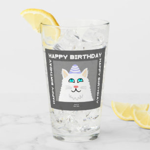 Vaso blanco mullido del vidrio del gato del