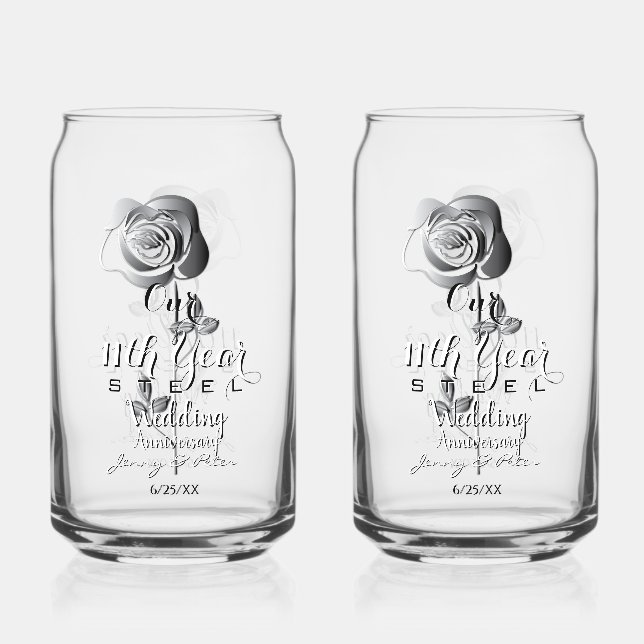 Vaso Con Forma De Lata 11th Year Wedding Anniversary Steel Rose Can Glass (Anverso)