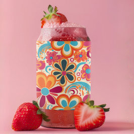 Vaso Con Forma De Lata 1960s 1970s Groovy Colorful Flower Power 